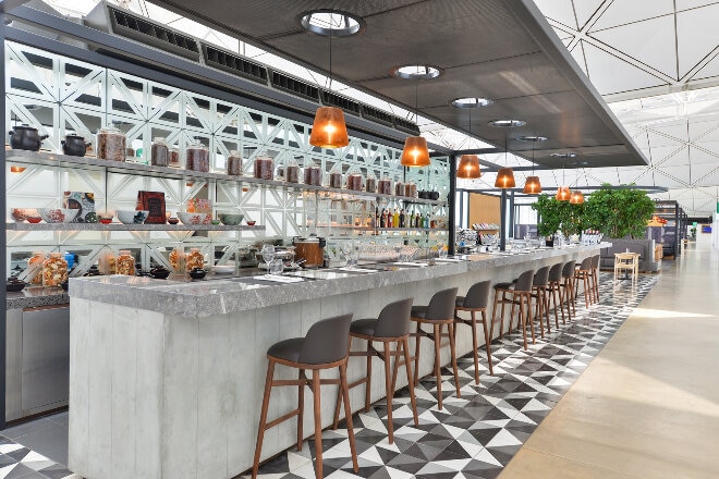 Bar seating in the Singapore lounge