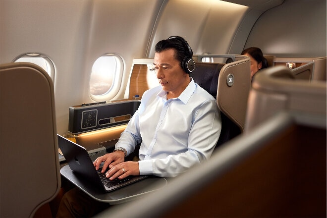 Customer in Business on an Airbus A330