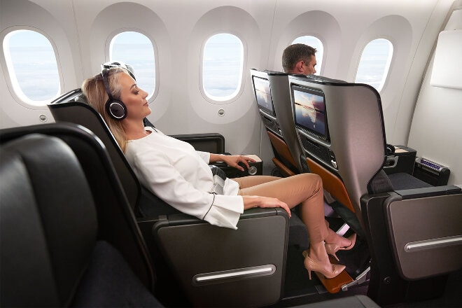 Lady relaxing in B787