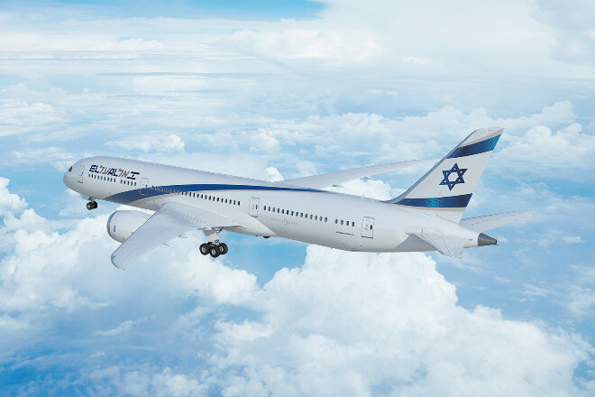 EL AL aircraft flying above the clouds