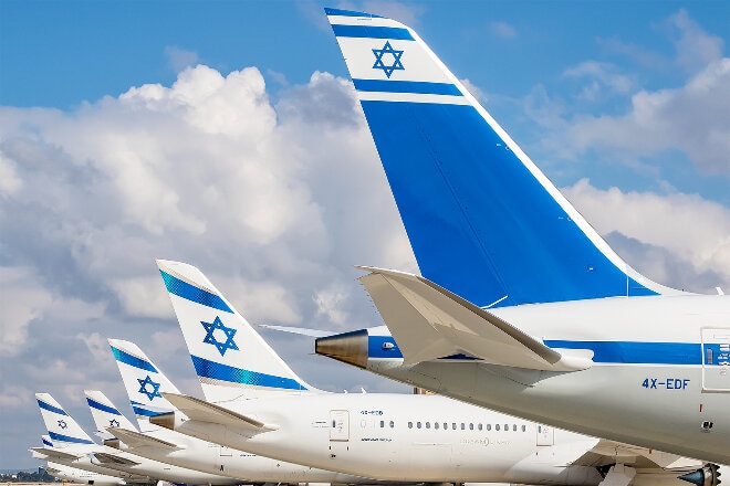 Line up of EL AL aircraft tails