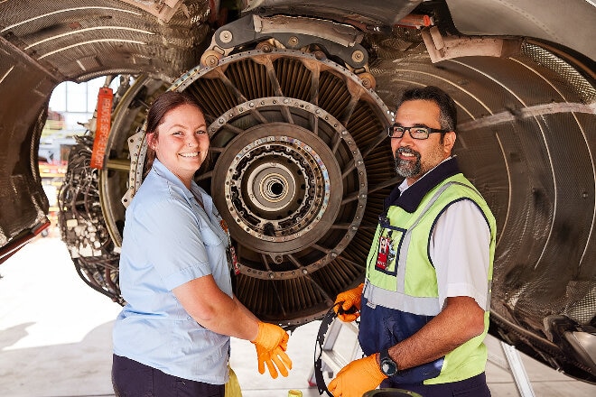 Qantas Engineer working on an aircraft