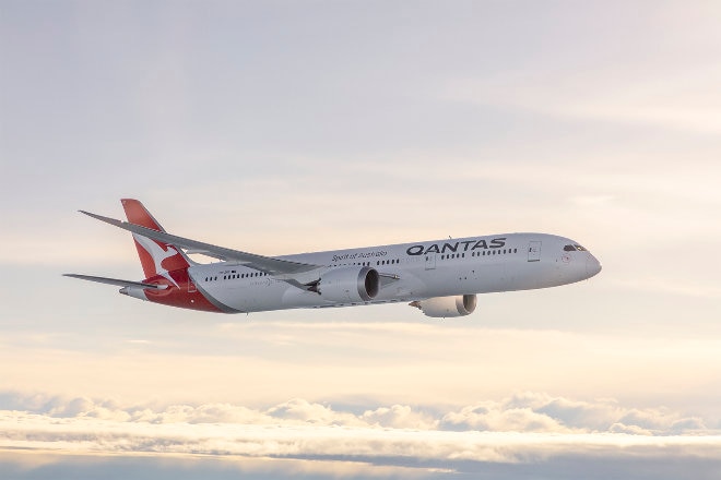 Qantas Dreamliner flying through the sky