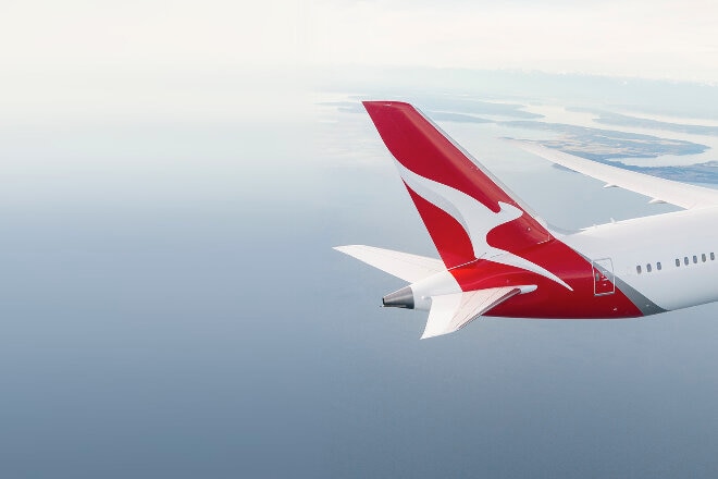 Qantas aircraft tail inflight