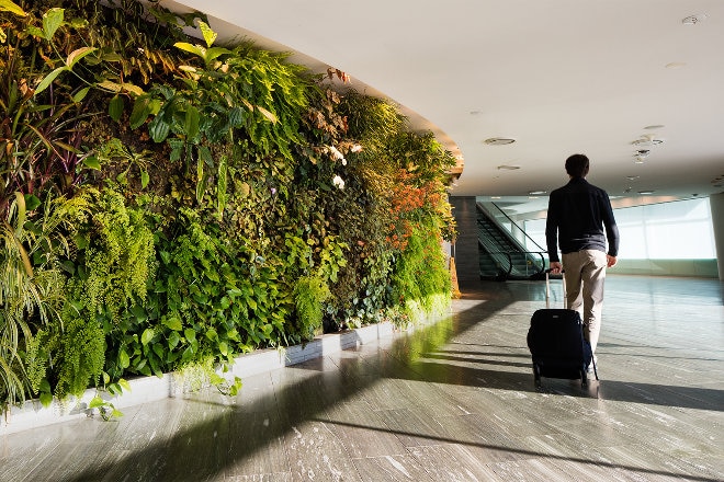 man walking through terminal