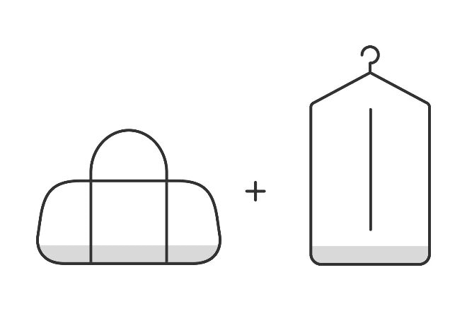 Sketch of duffle bag and garment bag