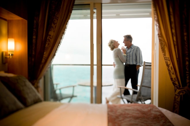 Happy couple on board a cruise ship