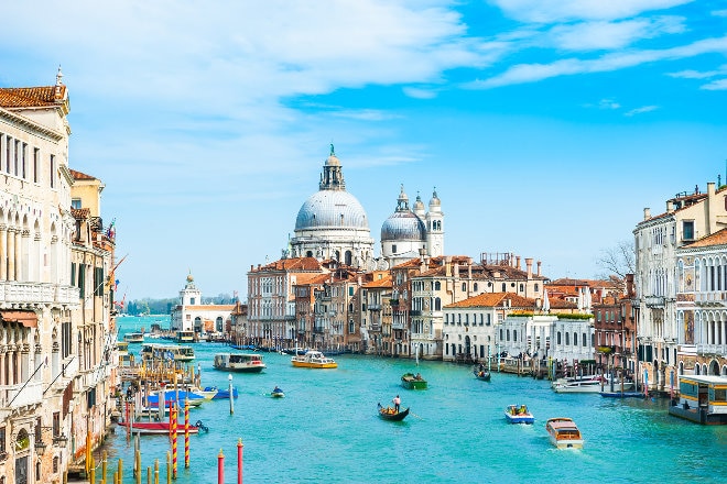 Venice Italy river, buildings and boats