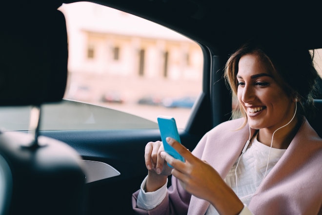 Lady on phone in limo