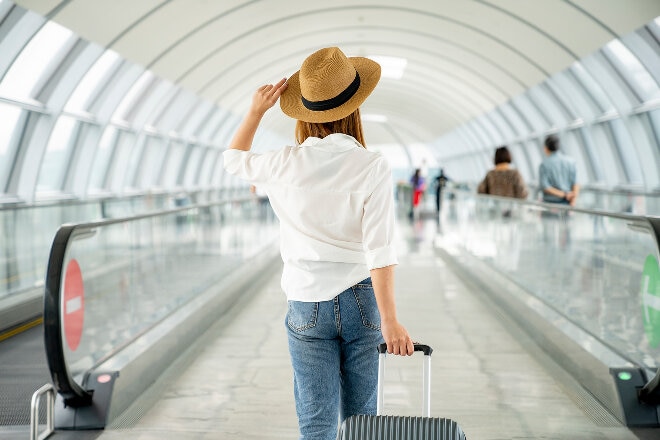 lady with suitcase at the airport