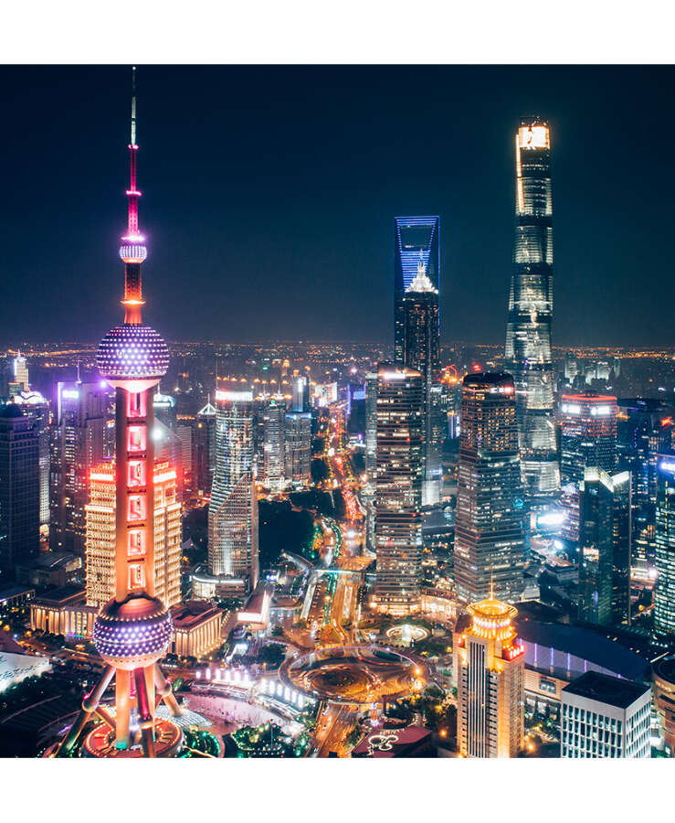 Shanghai financial district landmark at night, China