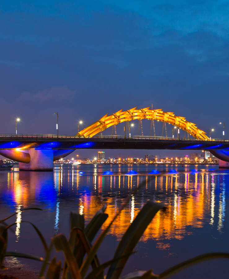 Night view of Dragon bridge Da Nang, Vietnam