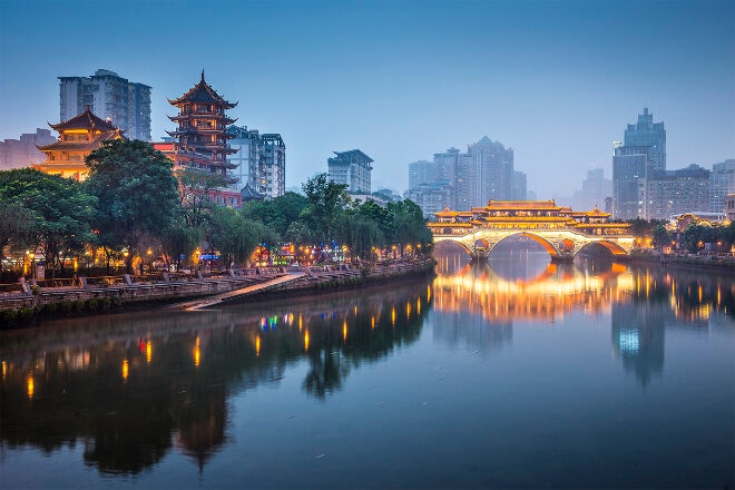 Chengdu, China on the Jin River