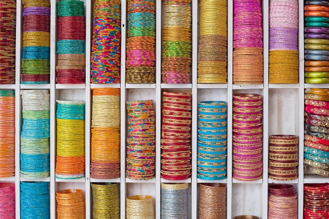 Bangles in a market display in India