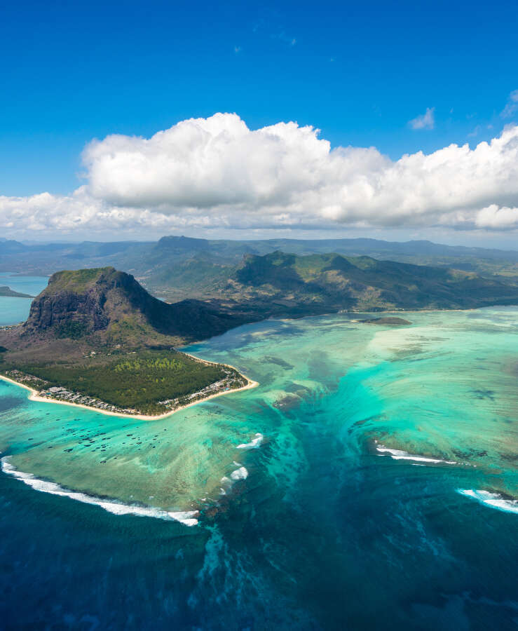 Mauritius, Aerial View Of Sea Against Cloudy Sky 