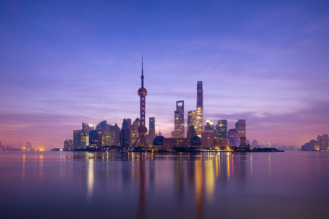 Sunrise over Shanghai skyline