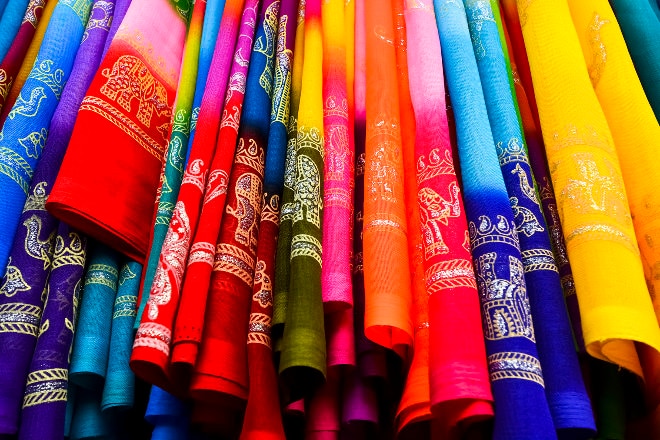 coloured textiles in market