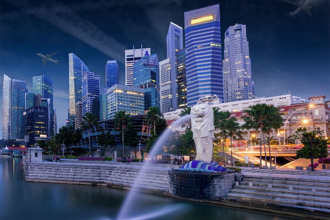 Singapore city skyline at night