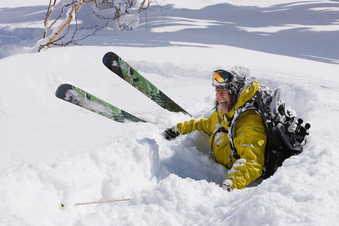 Woman falling over in Sapporo Teine