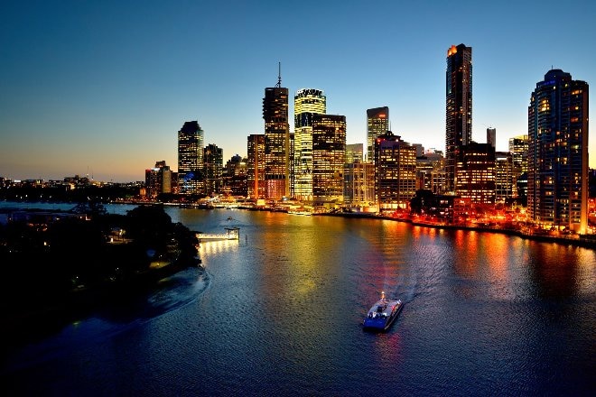 Brisbane river and city skyline by night