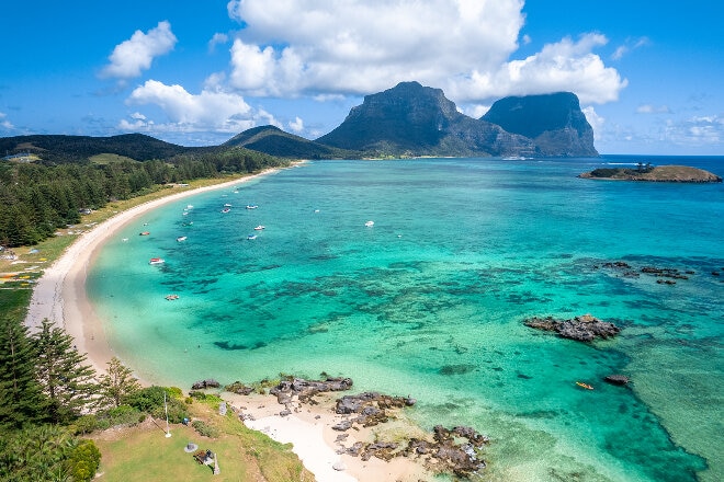 aqua water, beach and mountain