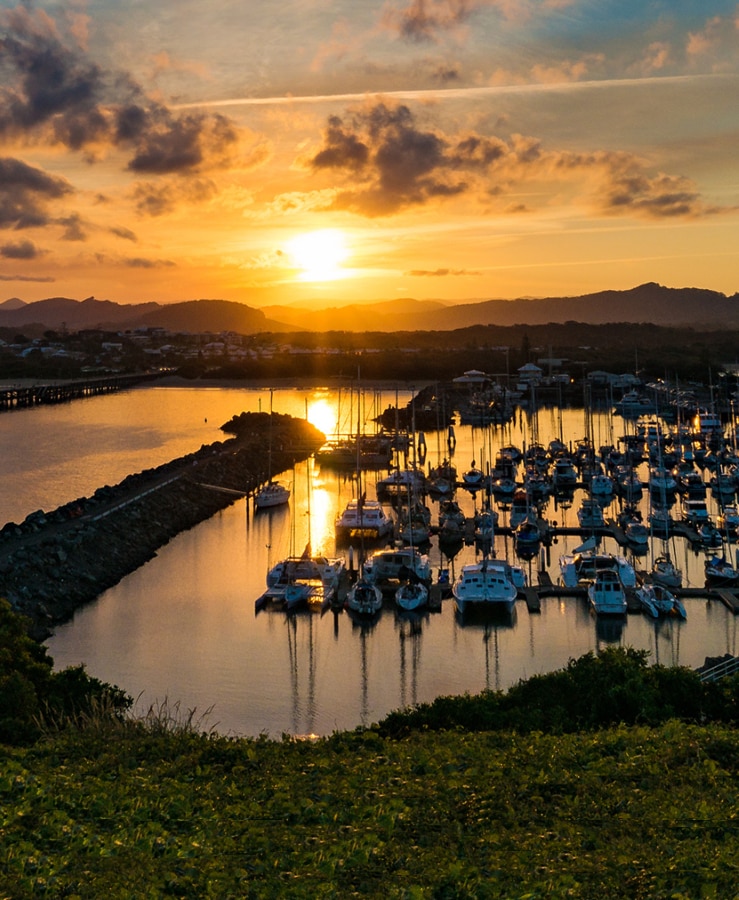 sunset over Coffs Harbour Marina