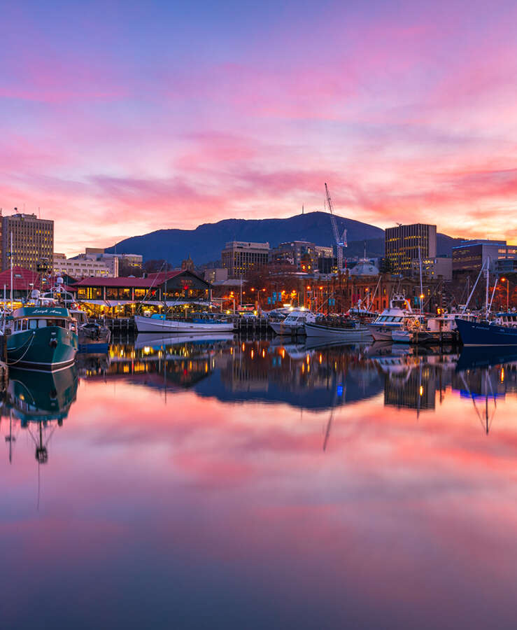 Hobart waterfront at sunset, Salamanca Pier