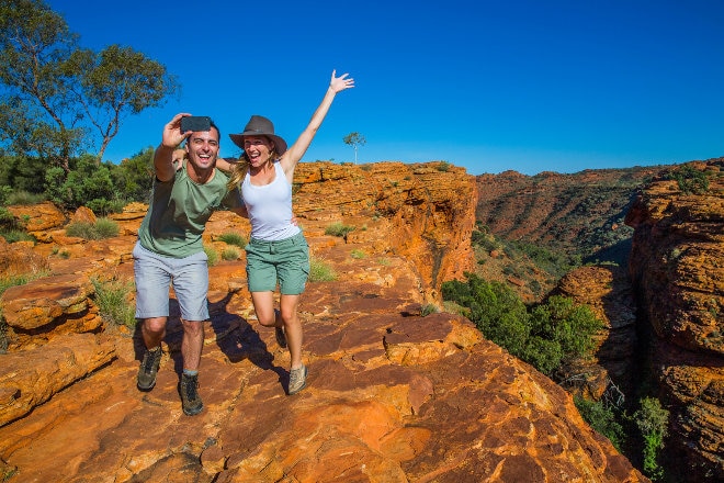 Couple taking a selfie at Kings Canyon, Northern Territory