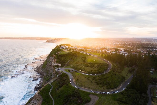 Newcastle coastline at sunset