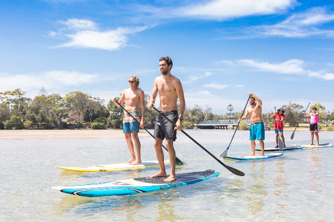 Group paddle boarding in Coffs Harbour