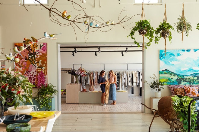 Boutique store with hanging plants