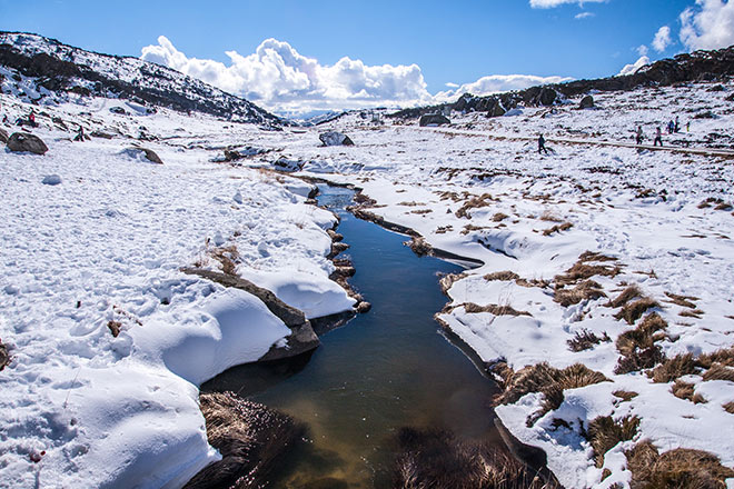 Perisher snow and river through mountains