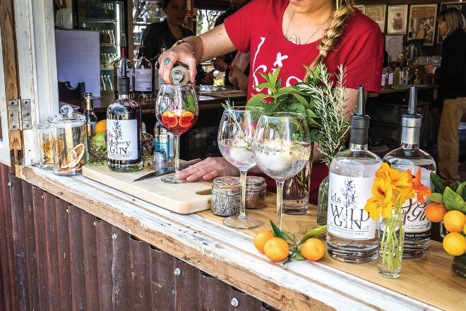 Outdoor gin bar with fruits