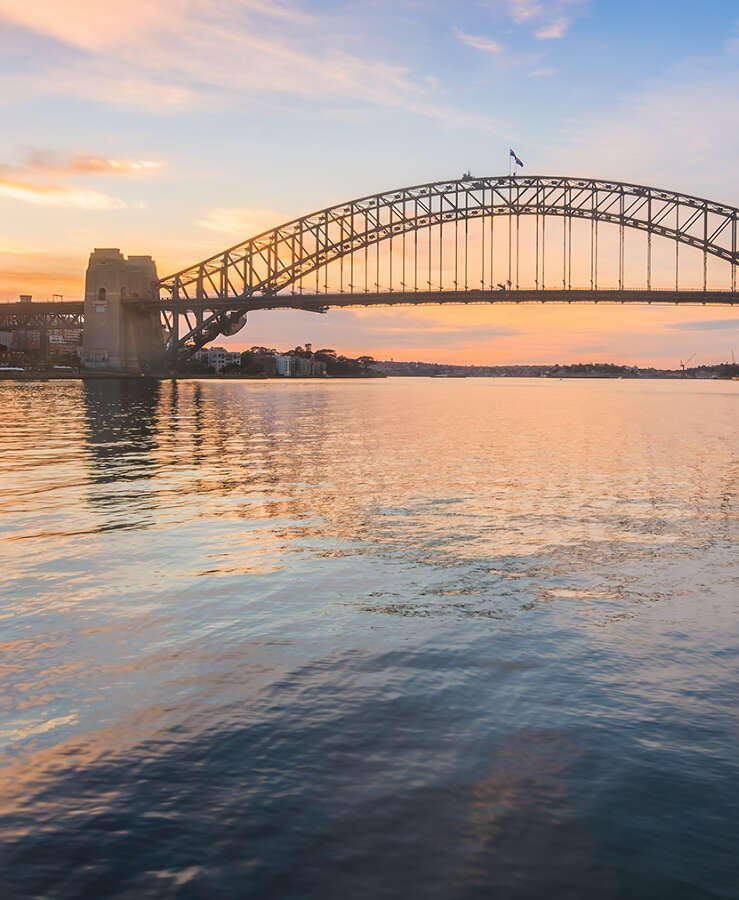 Sydney Harbour Bridge and Opera House at dusk