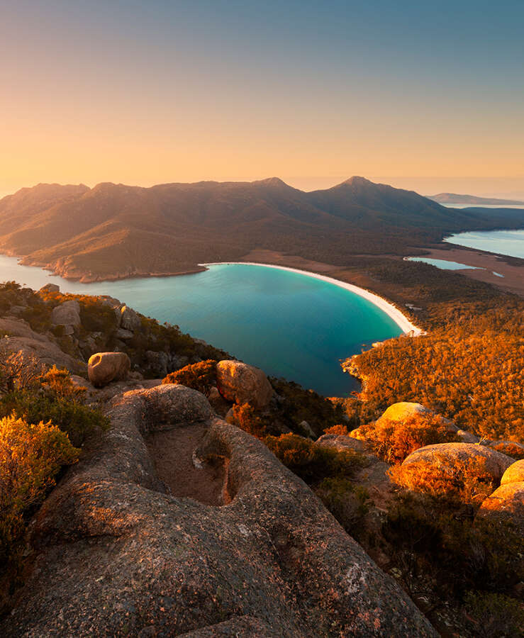 Aerial view overlooking Wineglass Bay, Tasmania