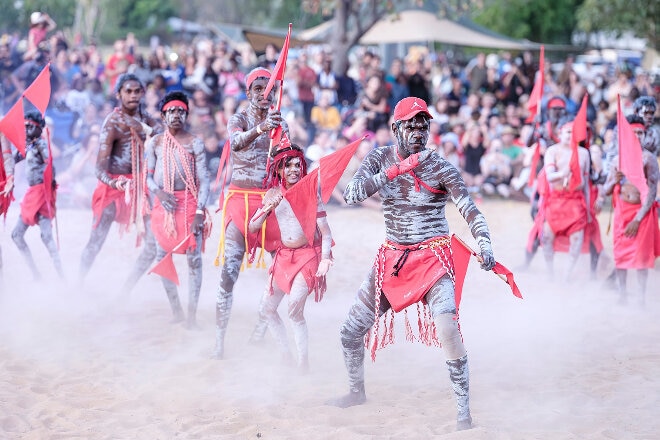 aboriginal men dancing in costume