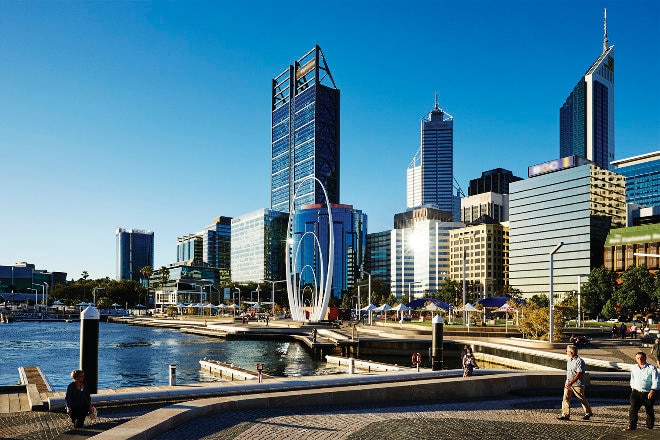 Elizabeth quay in Perth with city skyline