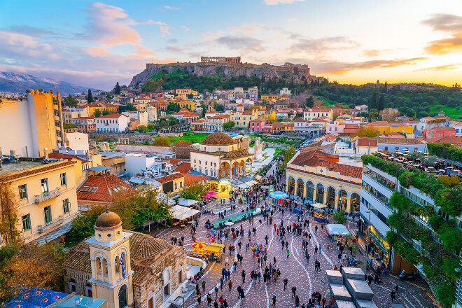 The Acropolis and the old town of Athens, Greece  