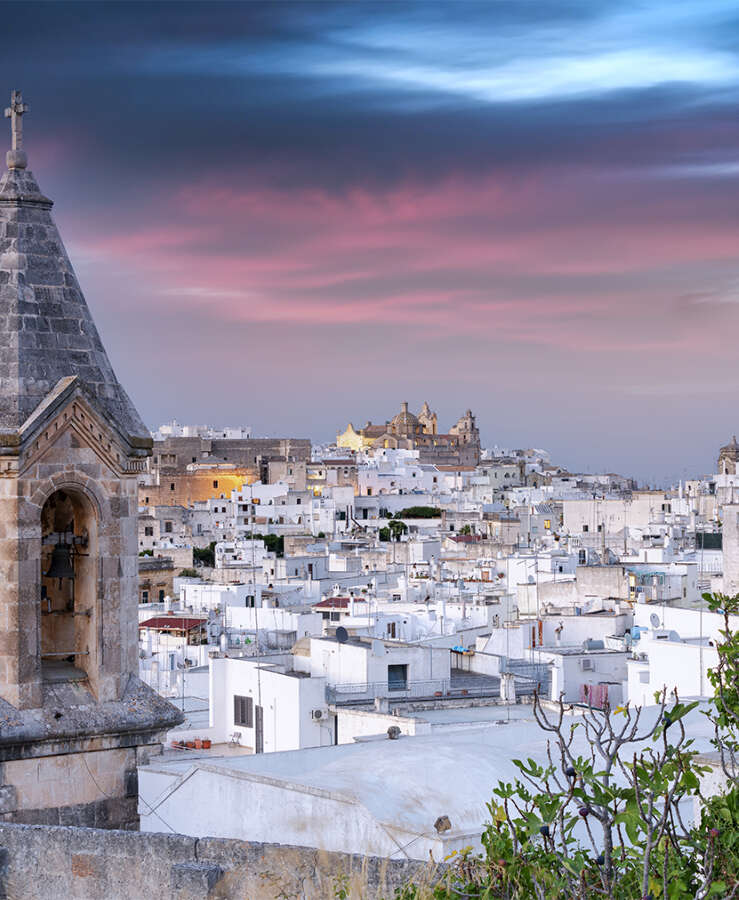 Brindisi, Italy, White houses of Ostuni at sunset, Salento, Italy