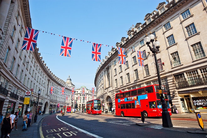 red bus on regent street