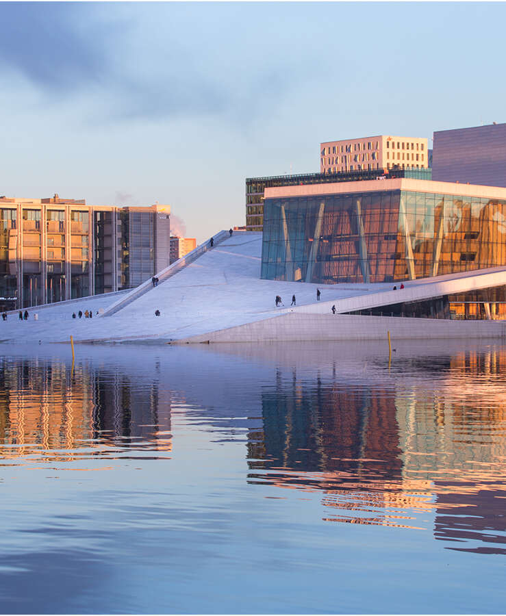 Cityscape of Oslo, Norway. The new Oslo Opera House.