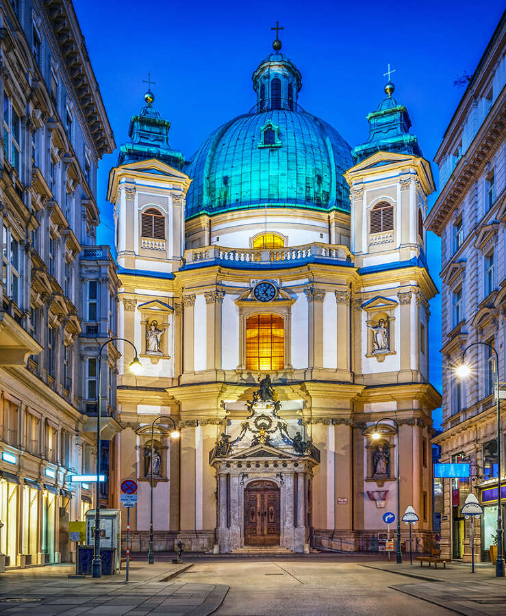 Peters Church on Petersplatz. Vienna, Austria. Evening view.