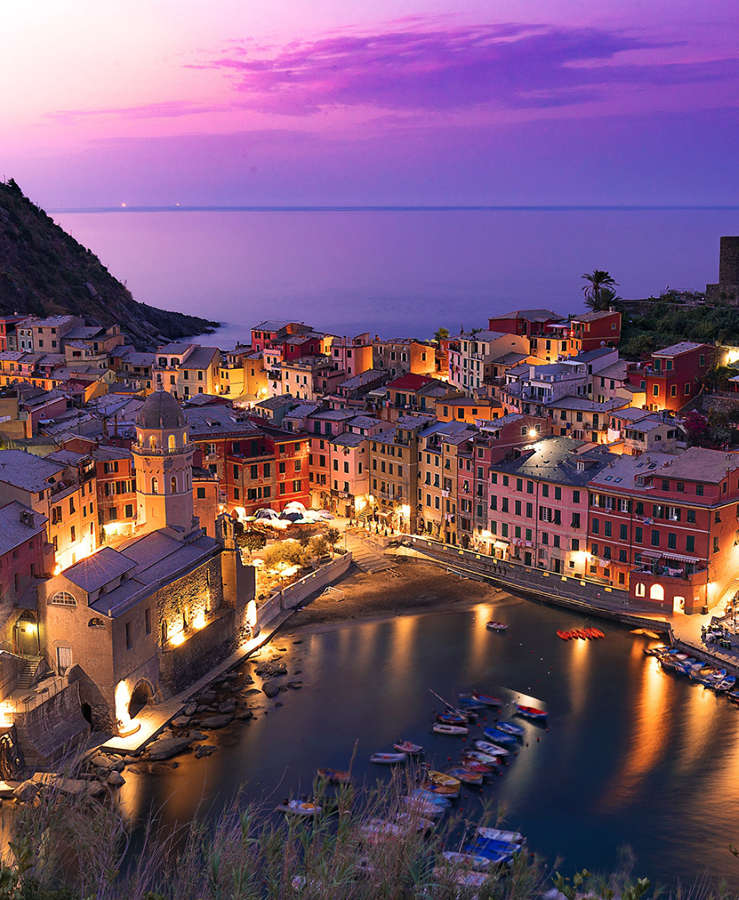 Vernazza buildings at night time, Cinque Terre, Italy  