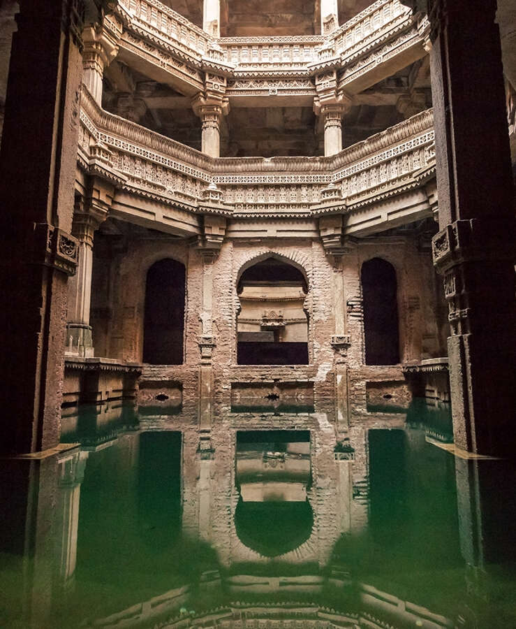 Architectural features of Adalaj Stepwell, Solanki architectural style, located in Ahmedabad, gujarat.