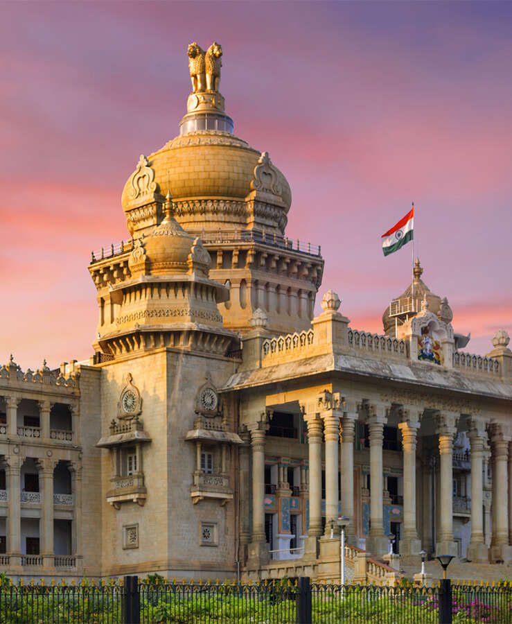 Sunset at Vidhana Soudha (State Legislature Building) in Bangalore, Karnataka, India