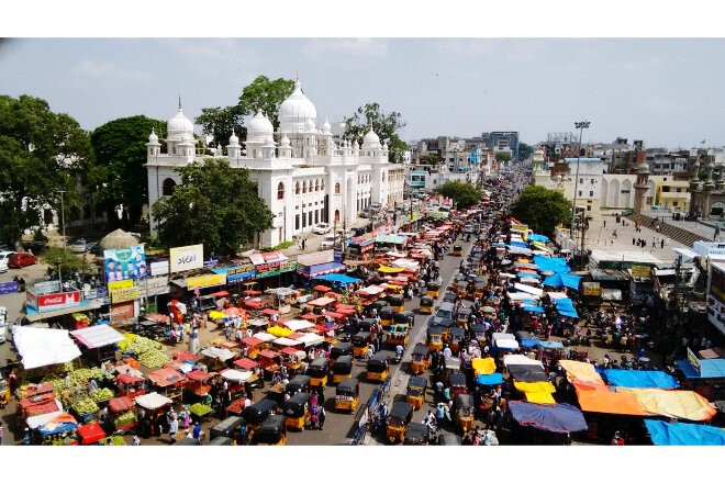 Hyderabad markets and colorful roofs