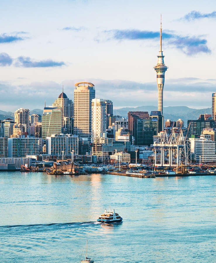 Auckland Skyline and Harbor at Dawn