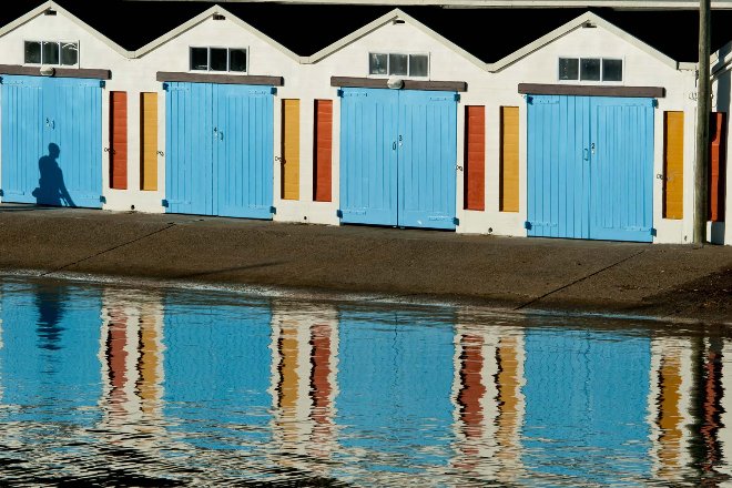 Blue boatsheds in Wellington