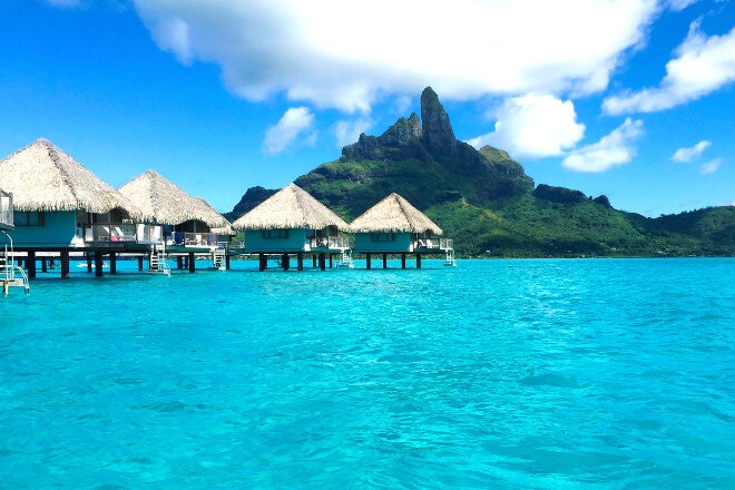 Crystal water of Bora Bora and bungalows