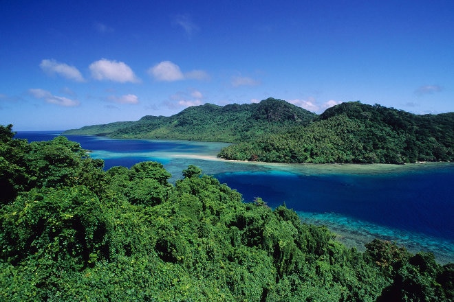 Vana levu island fiji beach against the lush tropical hills